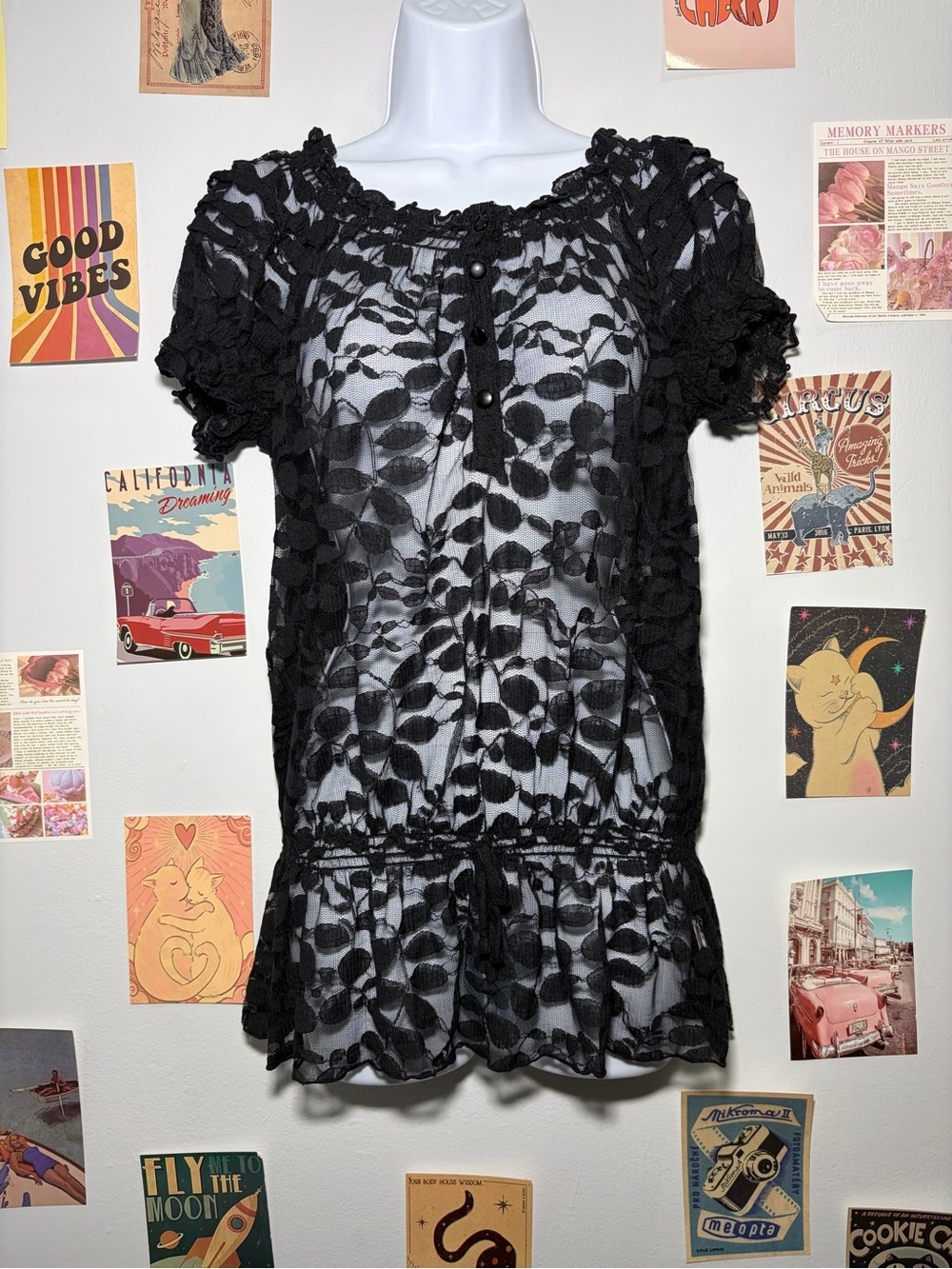Zara Black Lace Smocked Top